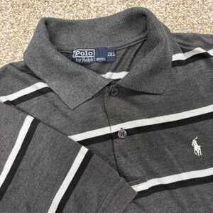 Vintage Polo Ralph Lauren Polo Shirt Men 2XL Grey Striped Short Sleeve Pony Logo